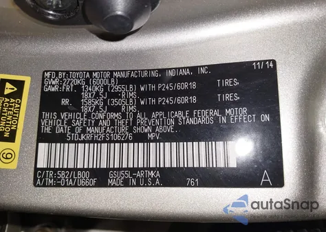 2015 Toyota Highlander Xle V6 from USA, damaged, VIN 5TDJKRFH2FS106276